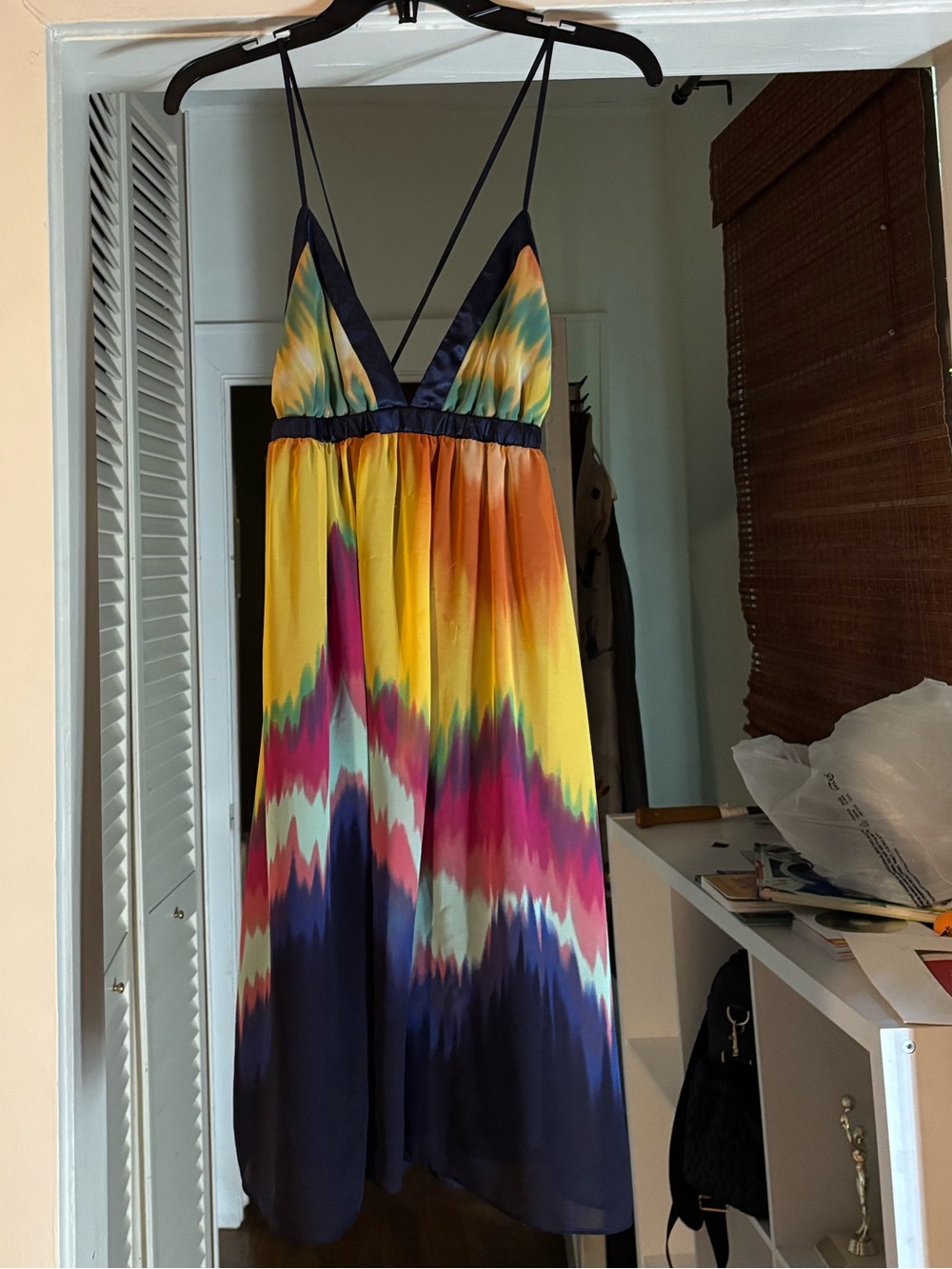 Spaghetti strap tie die dress—M